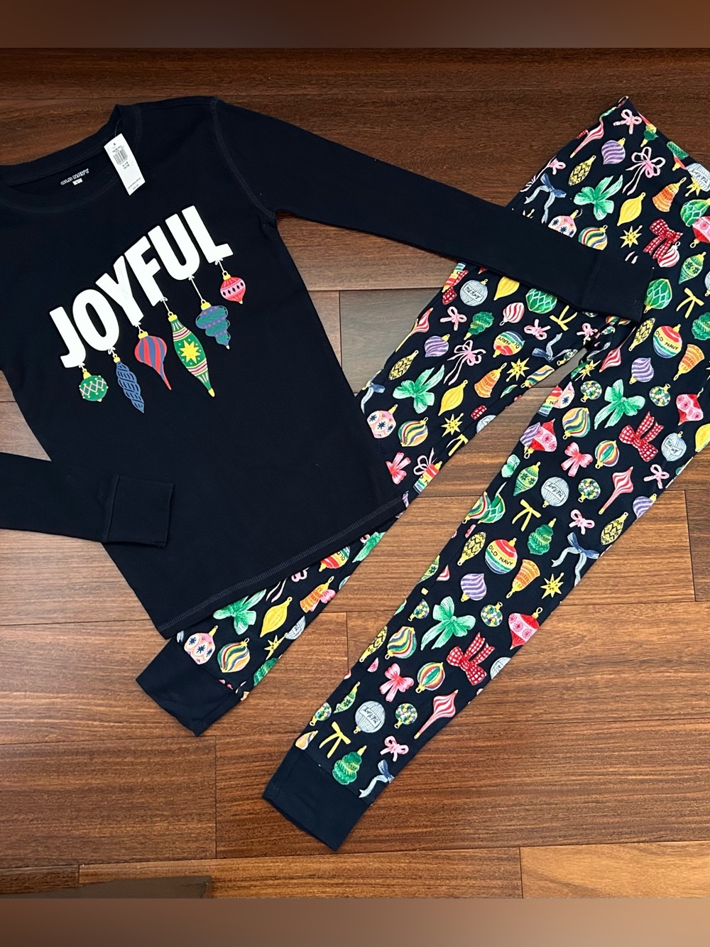 Old Navy 'Joyful' Kids Pajama Set with Multicolor Ornament Print